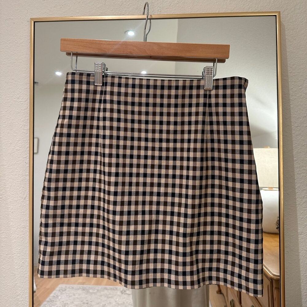 H&M Brown Check Gingham Mini Skirt 6 8